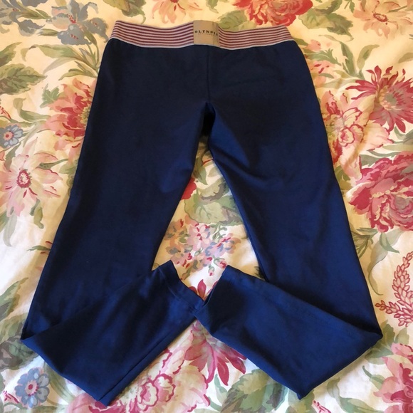 OLYMPIA ACTIVEWEAR size Medium Legging Blue Diamond Embroidered Stripe-Band USA - Picture 4 of 15